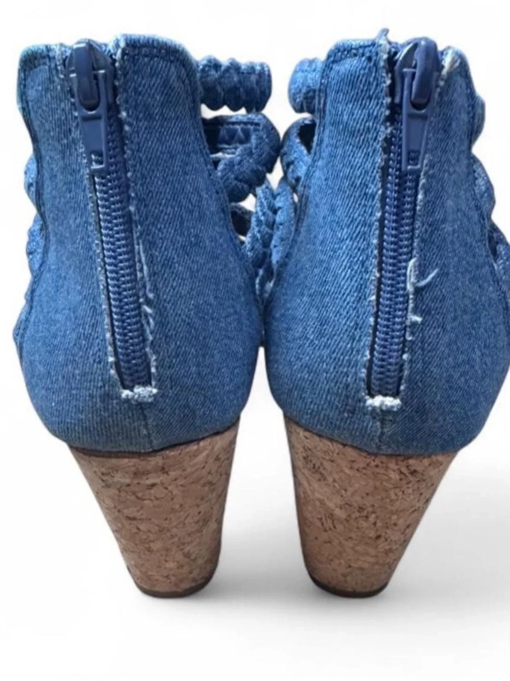 Sugar Blue Braided Cork Wedge Sandals